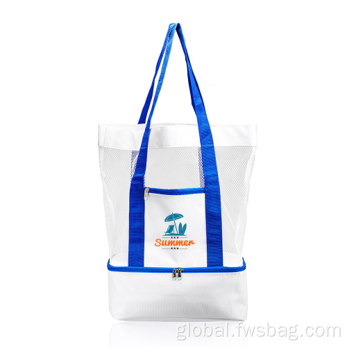 Beach Tote Bag With Insulated Compartment Custom Lightweight Zipper Top Mesh Beach Tote Bag Factory